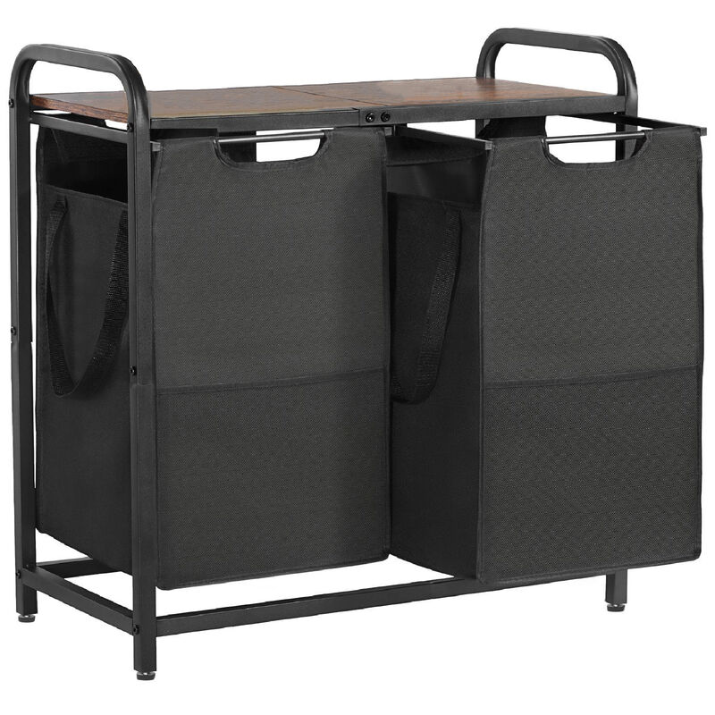 2 Compartment Laundry Sorter with Pull Out Oxford Bags, Freestanding Hamper with Shelf-Black image number 0