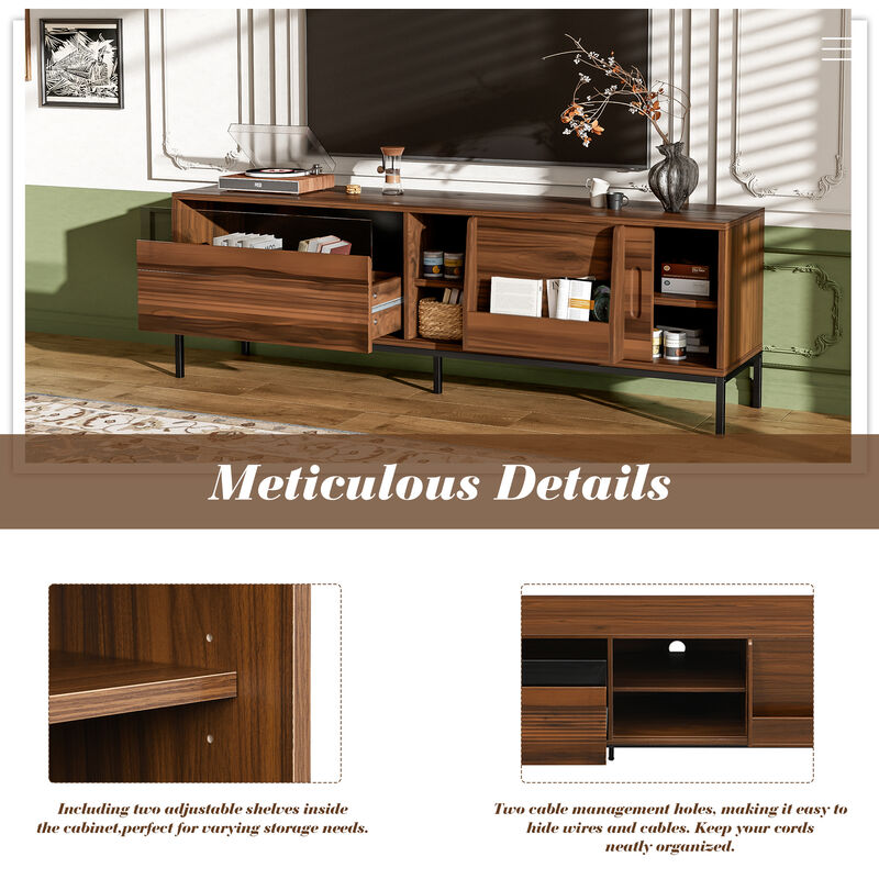Merax Walnut Wood Finish TV Cabinet with Storage & Cable Management image number 6