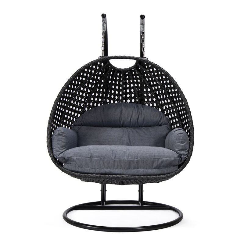 LeisureMod Mendoza Charcoal Modern Wicker Hanging 2 person Egg Swing Chair Removable Cushion image number 3