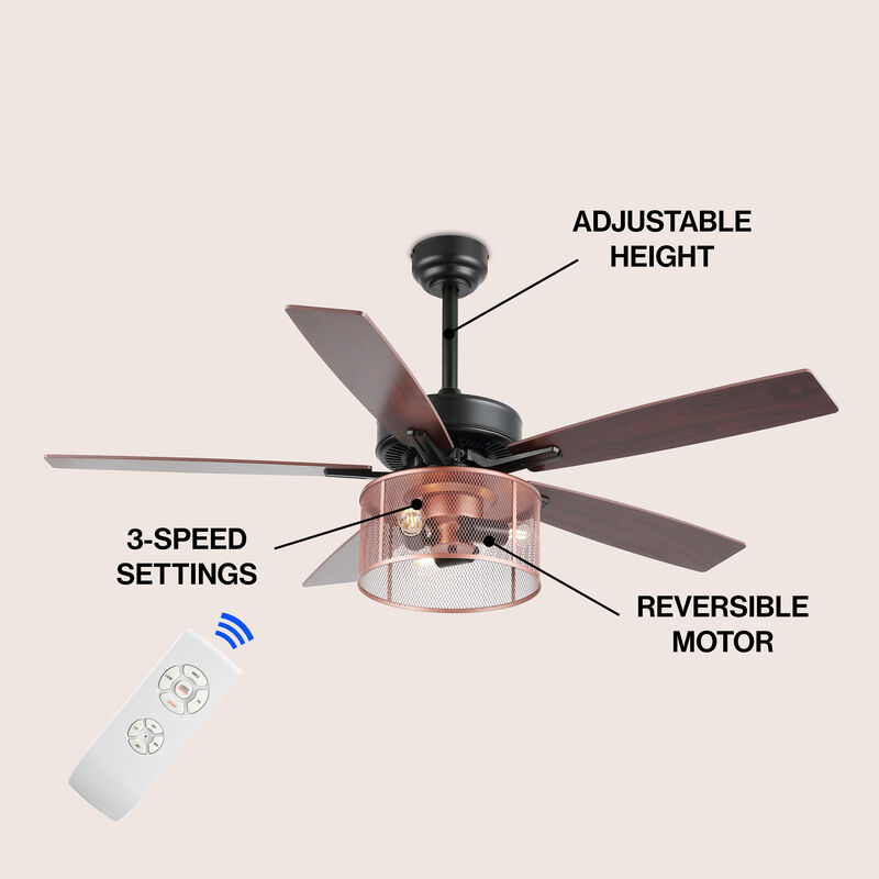 Max Farmhouse Industrial Iron/Wood Mobile Appremote Controlled LED Ceiling Fan