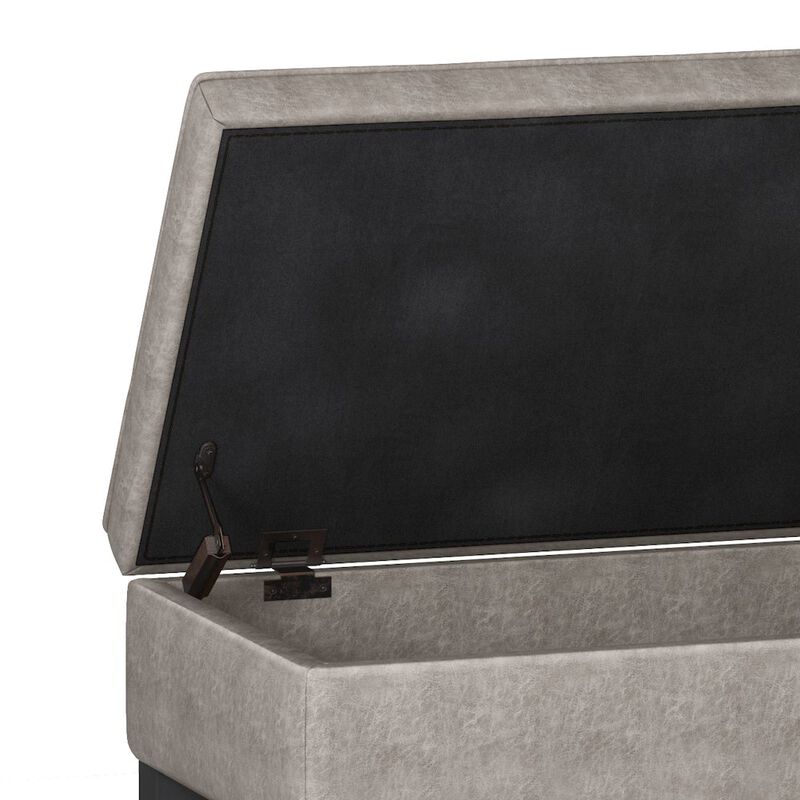 Simpli Home Storage Ottoman Bench With Open Bottom In Distressed Grey Taupe