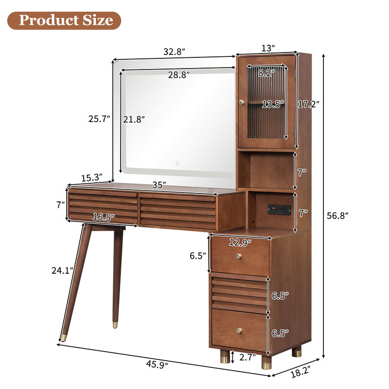 Merax 5-Drawer LED Vanity Table with Fluted Glass Cabinet, 3-Color Lighting, Charging Station image number 7