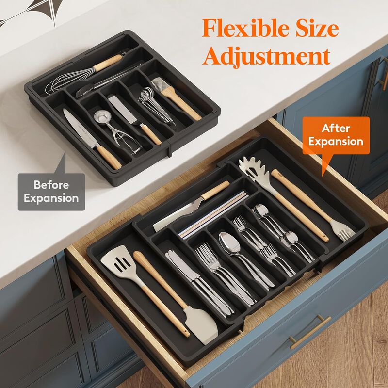 Expandable Drawer Organizer Utensil Tray Adjustable Storage Flatware and Cutlery image number 4