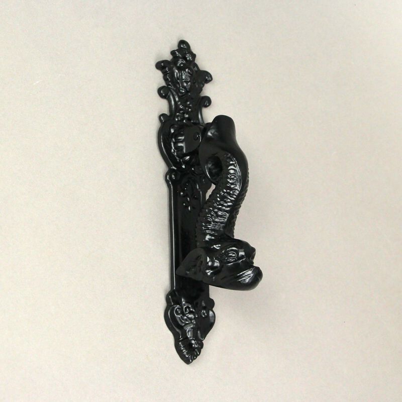 Rustic Black Enamel Cast Iron Roman Dolphin Decorative Door Knocker image number 3
