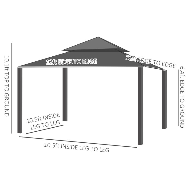 Outsunny 10' x 12' Hardtop Gazebo Canopy with Galvanized Steel Double Roof, Aluminum Frame, Permanent Pavilion Outdoor Gazebo with Netting and Curtains for Patio, Garden, Backyard, Deck, Lawn, Brown
