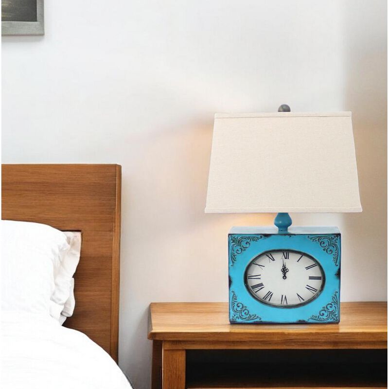 Hivvago 22" Distressed Blue Metal Bedside Lamp With Beige Shade