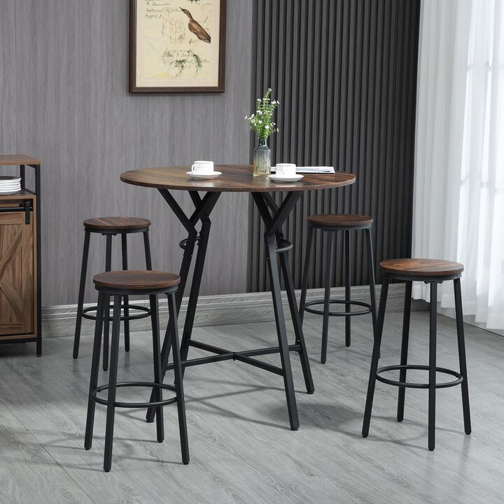 5-Piece Bar Table and Chairs Set, Space Saving Dining Table with 4 Stools for Pub & Kitchen