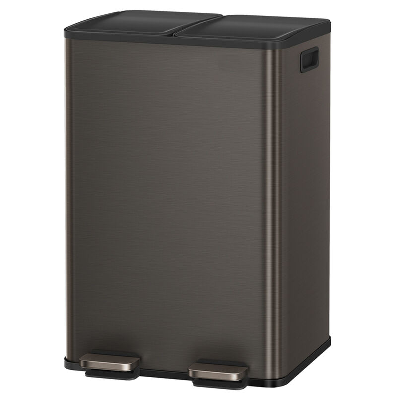 2 x 8 Gallon Dual Trash Can Soft Close Pedal Removable Buckets image number 0