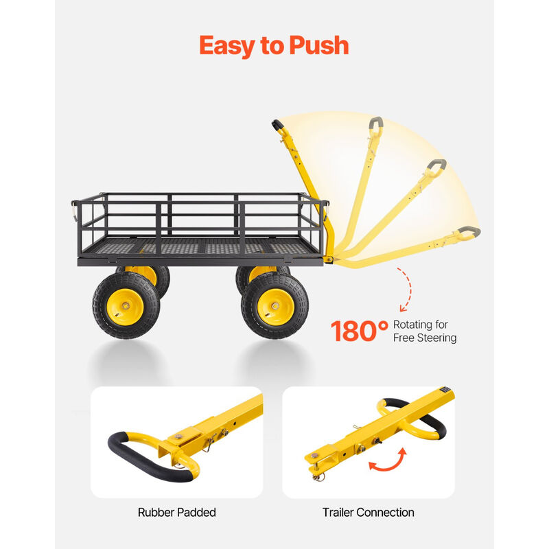Yard Utility Wagon Cart &ndash; Heavy Duty Steel Garden Cart with Removable Sides, Flatbed Conversion & Swivel Handle image number 7