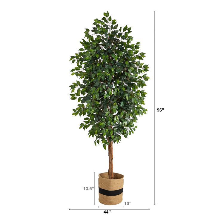 HomPlanti 8 Feet Ficus Artificial Tree in Handmade Natural Cotton Planter