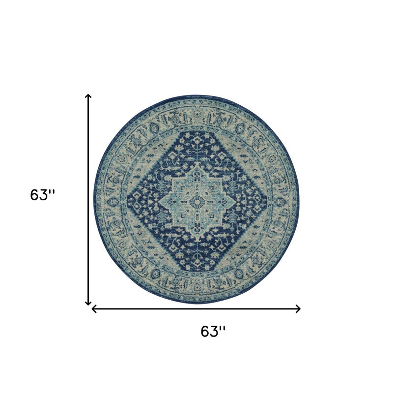 HomeRoots Floral Medallion Distressed Round Rug image number 3