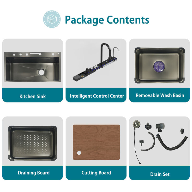 FUFU&GAGA Stainless Steel Bathroom Sink with Intelligent Control Center and Accessories,( 31.5" W x 17.7" D x 8.7" H),Black