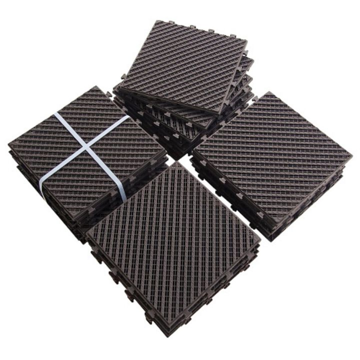 CLIHOME 12"x12" Square Composite Decking Tiles, Four Slat Plastic Outdoor Interlocking Deck Tiles(Pack of 36)