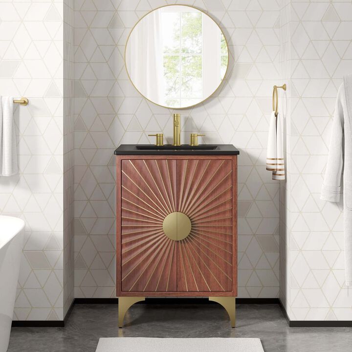 Modway Daylight Bathroom Vanity Cabinet with Ceramic Sink Basin, 24 Inch, Black Walnut