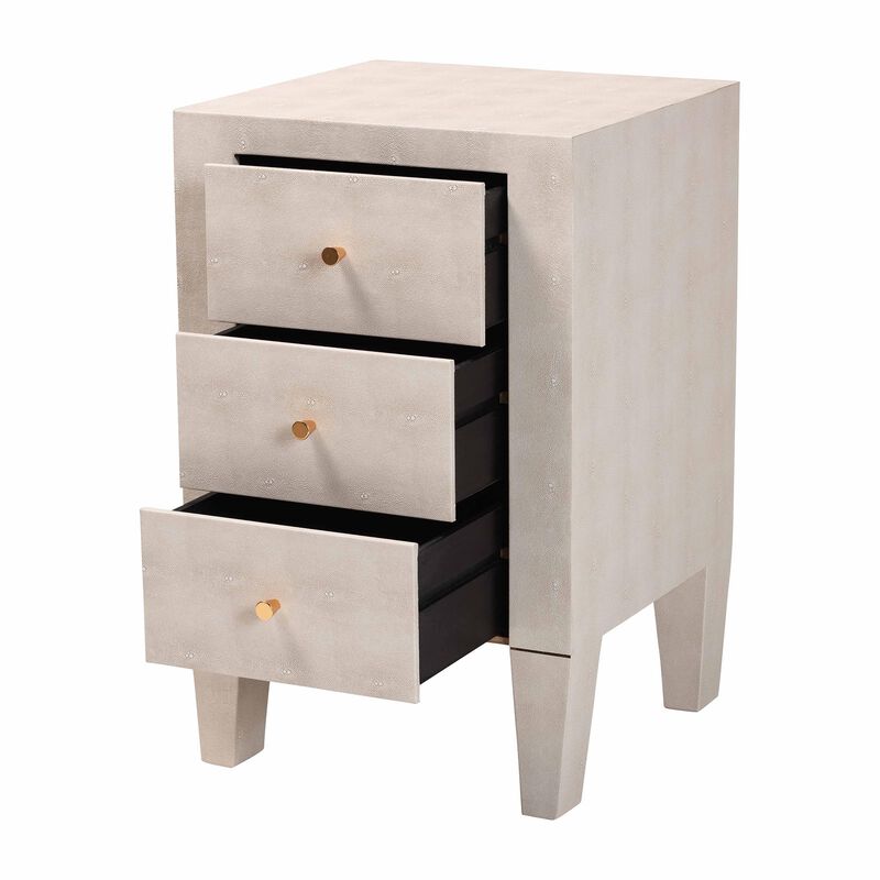 Baxton Studio Leyna Modern Beige Faux Shagreen 3 Drawer End Table