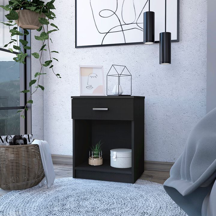 Eco Nightstand, Superior Top,  One Drawer, Lower Shelf -Black