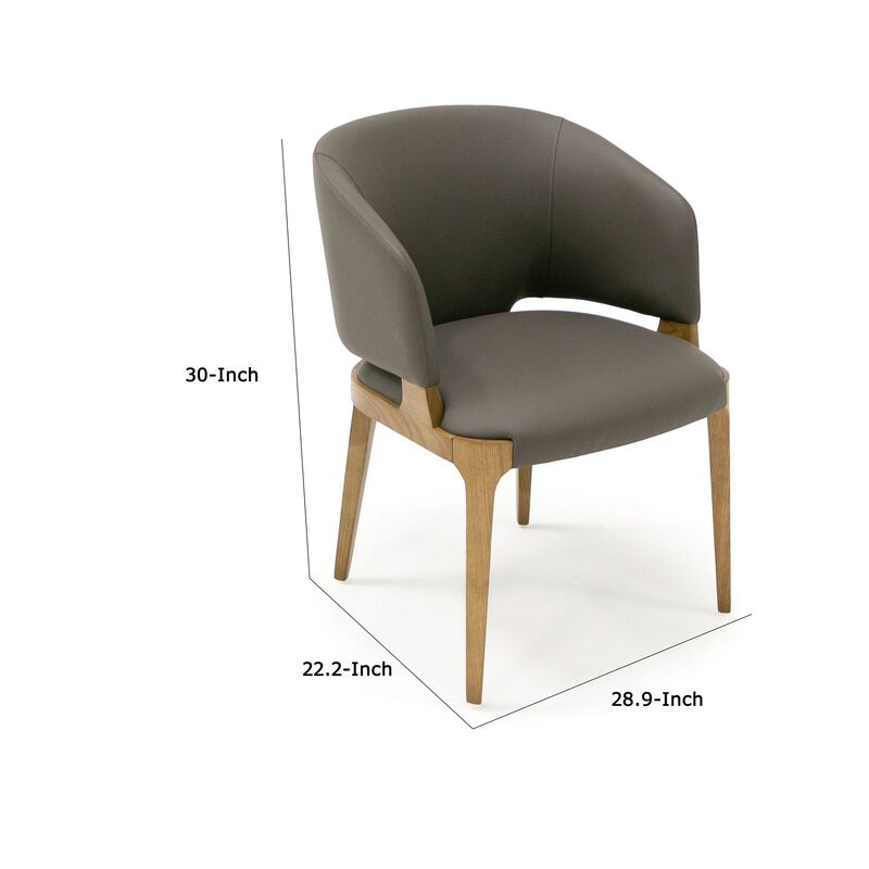 22 Inch Dining Chair, Gray Vegan Faux Leather, Curved Back, Solid Wood - Benzara image number 4