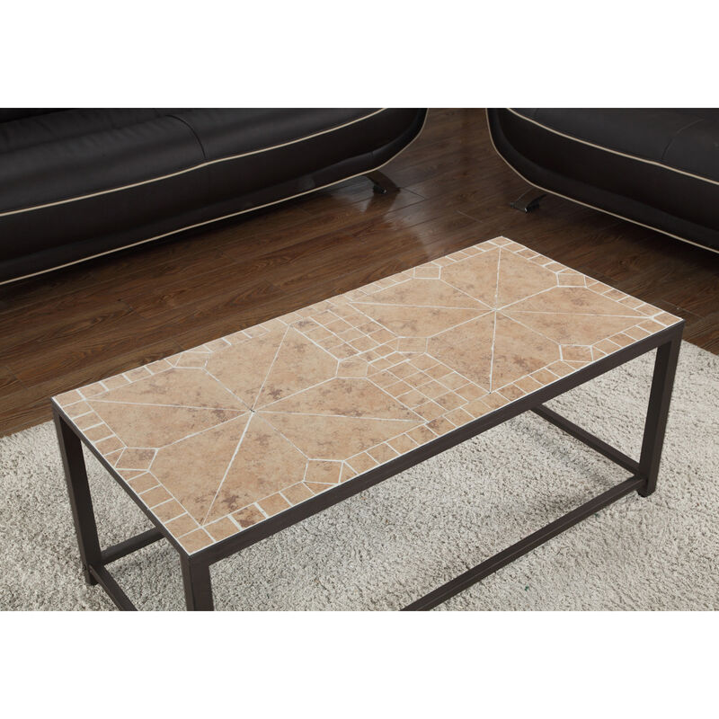 Monarch Specialties I 3160 Coffee Table, Accent, Cocktail, Rectangular, Living Room, 42" L, Metal, Tile, Brown, Transitional