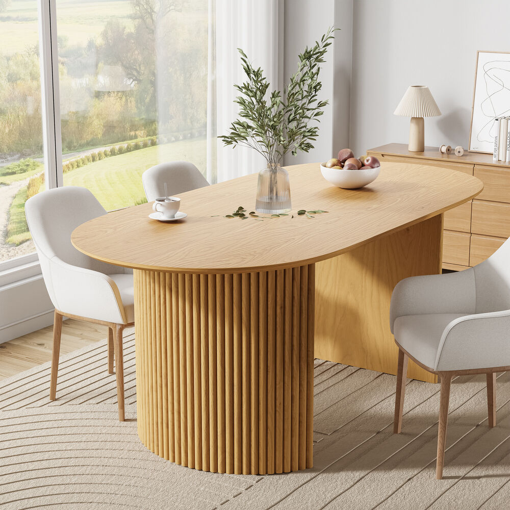 67 Inch Natural Oak Oval Dining Table (Seats 6) Suitable for