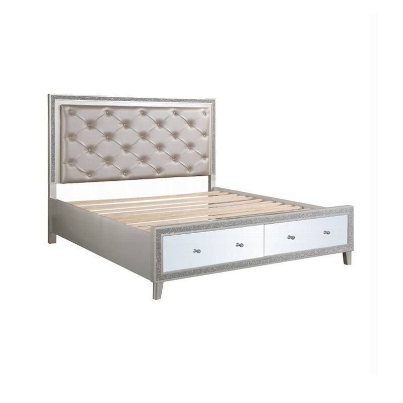 3pc King Bedroom Set, Upholstered Design, Silver, 2 Nightstands image number 2