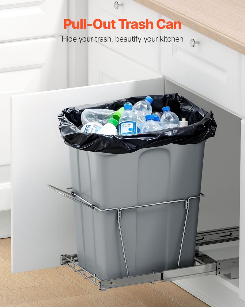 Pull-Out 35QT Waste basket – Under Sink Cabinet Garbage & Recycling with Metal Sliding Rails