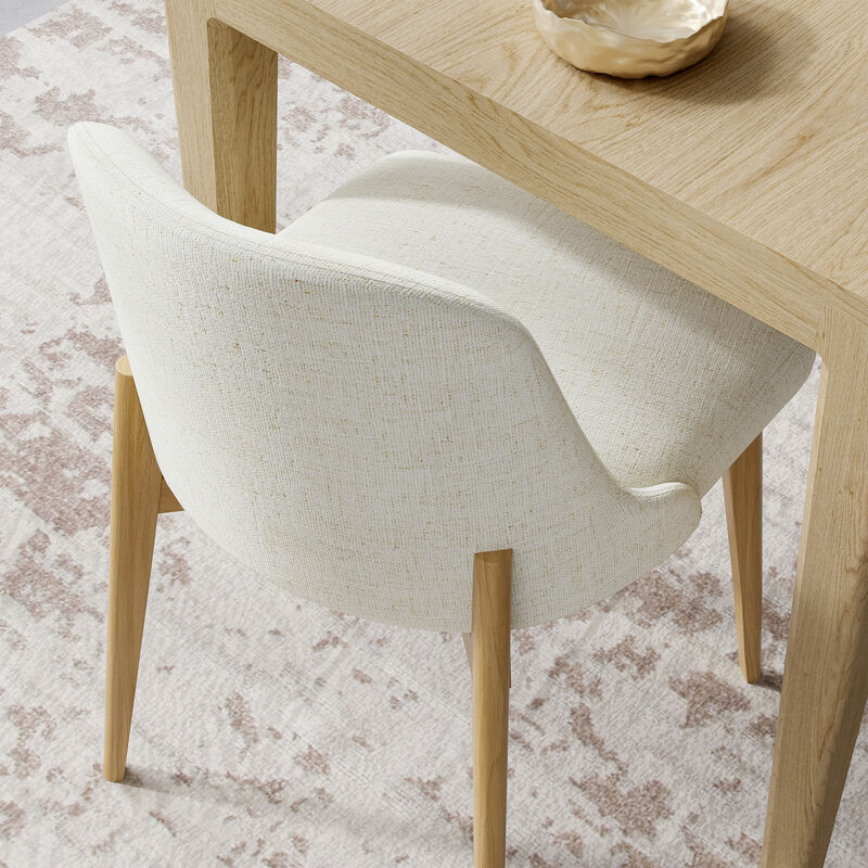 Drum Willin Upholstered Modern White Dining Chairs with Oak Leg (Set of 2)