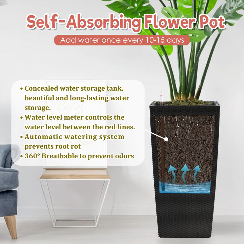WOW PIONEER 30 Inch Tall Large Flower Planter Pot with Self-Watering System, Drainage Holes, Inner Trays, Water Level Monitor for Indoor Outdoor Garden Patio Porch Use image number 3