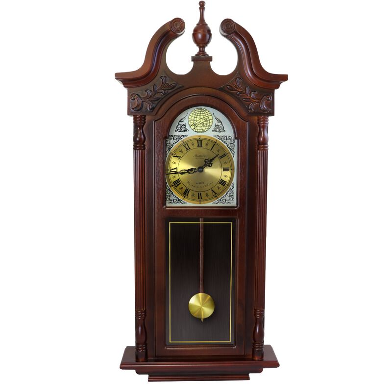 Bedford Clock Collection 38 Inch Grand Antique Chiming Wall Clock with Roman Numerals in a in a Cherry Oak Finish