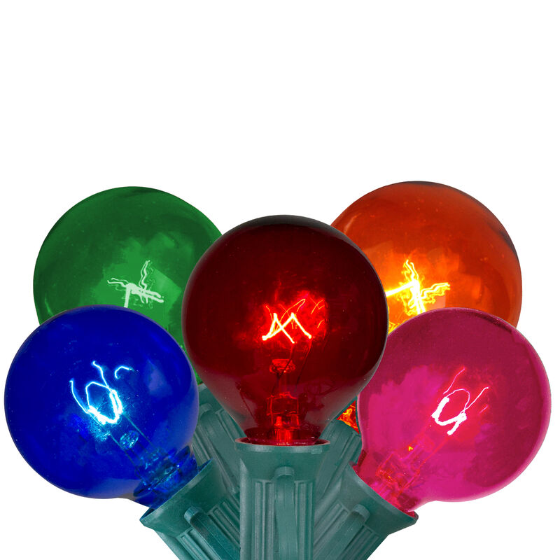 10 Multi-Color Transparent G40 Globe Christmas Lights - 9' Green Wire image number 0