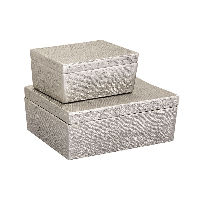Square Linen Texture Box - Small Silver