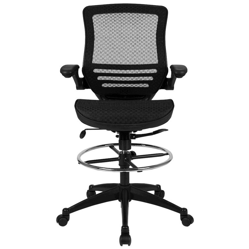 Flash Furniture Mid-Back Transparent Black Mesh Drafting Chair with Black Frame and Flip-Up Arms image number 5