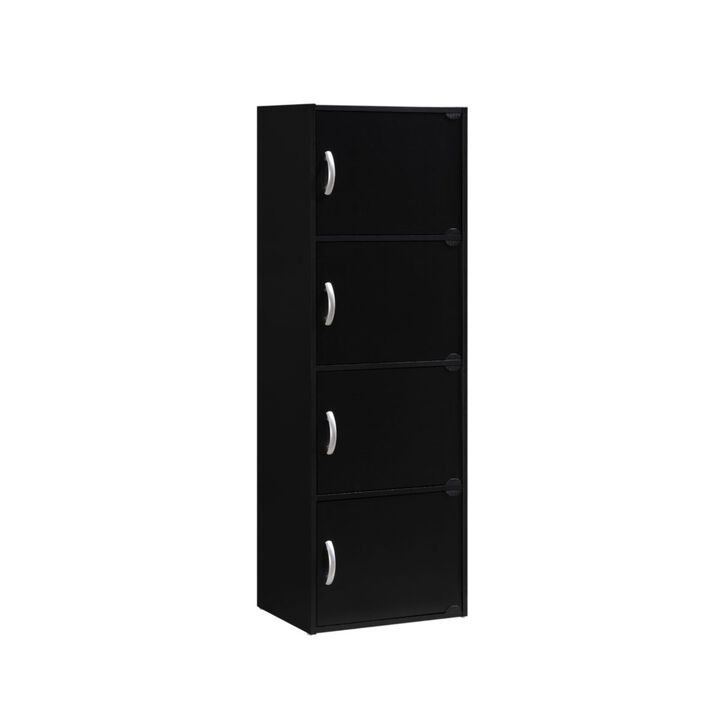 HODEDAH IMPORT 4-Shelf Bookcase Cabinet, Black