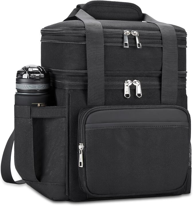 AKSZRI 2-in-1 Expandable Cooler Bag 15L Leakproof Insulated Tote for Work & Outdoor (Black)