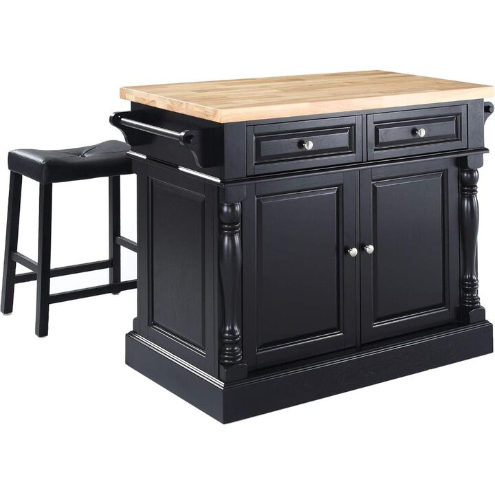 Oxford Kitchen Island W/Upholstered Saddle Stools