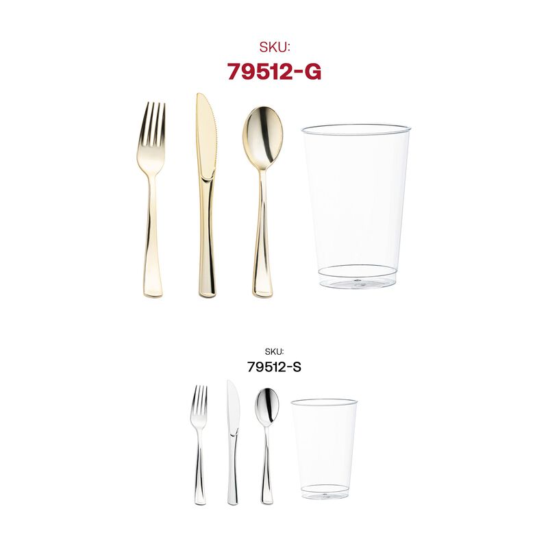 Gold Plastic Cutlery and Cup Set (120 Sets) image number 5