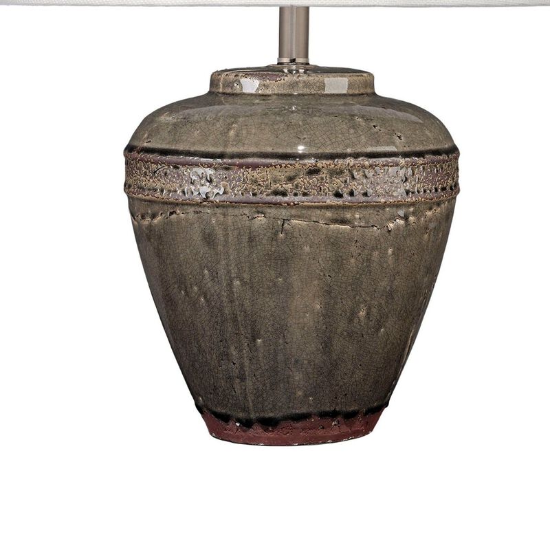 Avo Accent Table Lamp, White Linen, Antique Ceramic Design 25 Inch