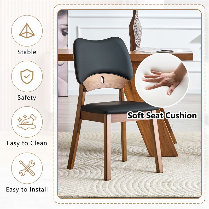 Whisen 2-Pack Solid Wood Dining Chairs with Hollow Out Backrest, PU Leather Upholstered Chairs for Dining Room, Kitchen, Living Room image number 4