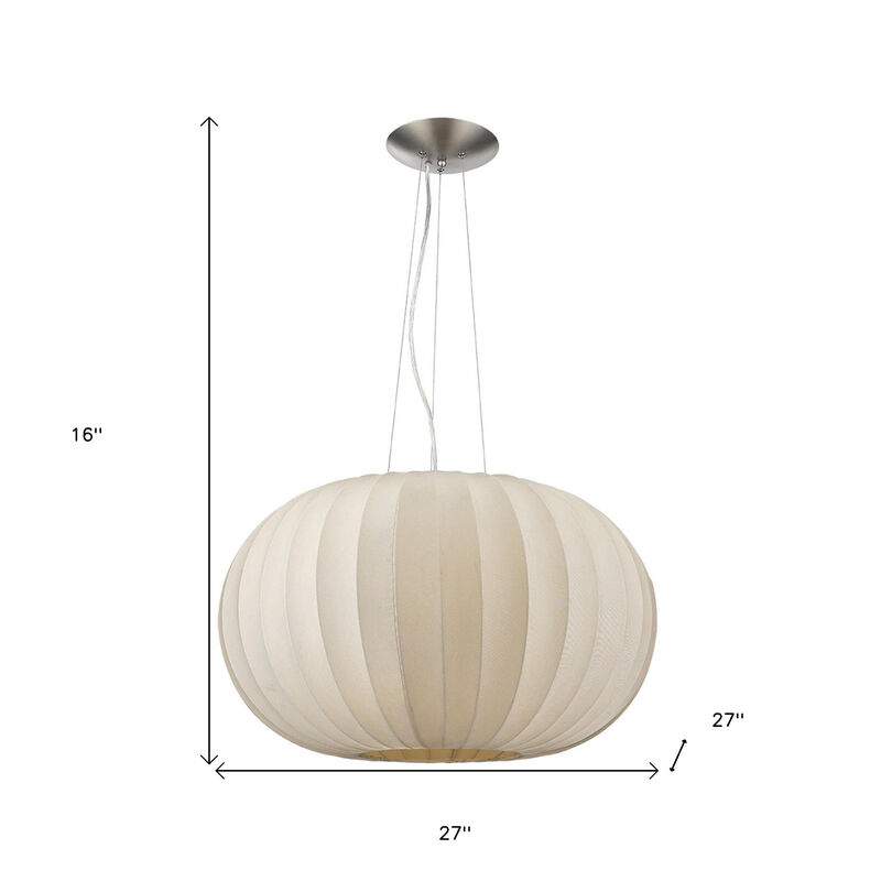HomeRoots Shanghai 1-Light Brushed Nickel Pendant With Sheer Pearl Ribbon Shade image number 3