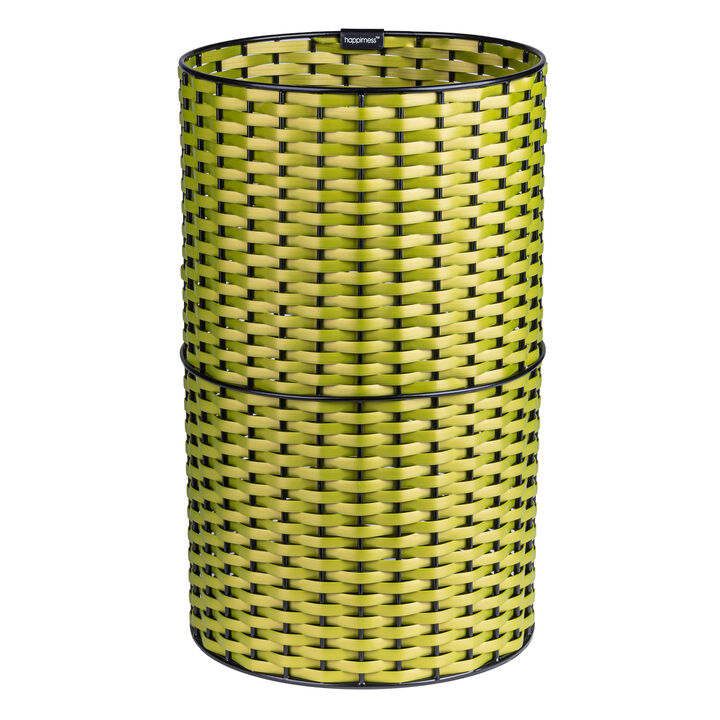Cecil Modern Faux Wicker Cylinder Waste Basket