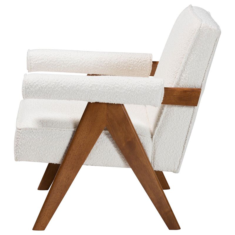 Baxton Studio Georgina Japandi Cream Boucle and Walnut Brown Wood Accent Chair