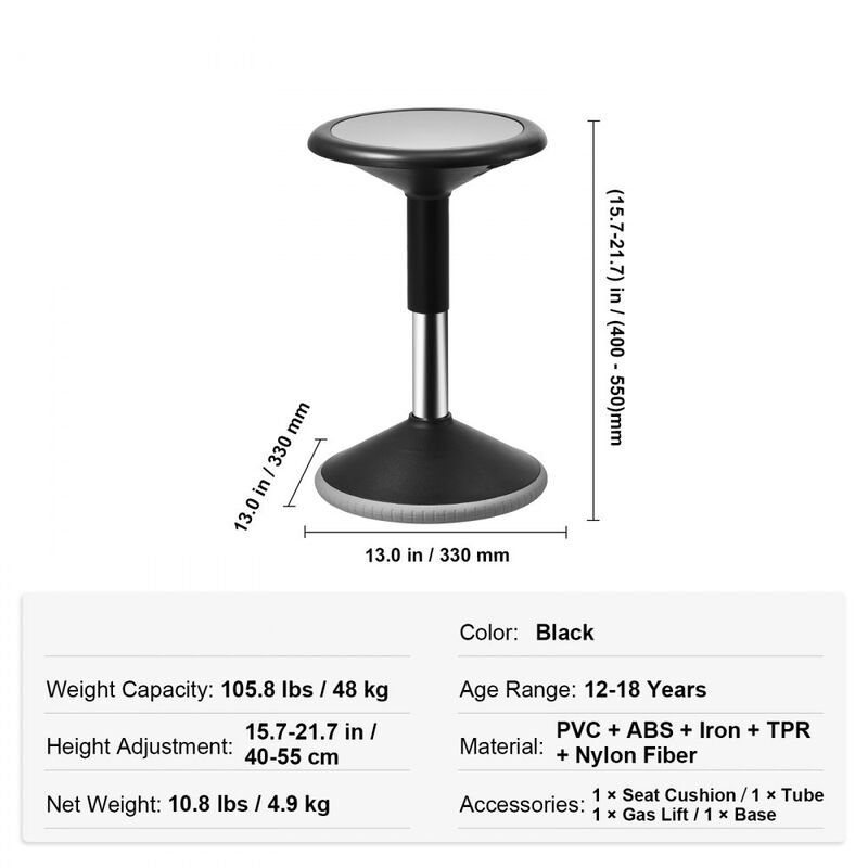 Active Wobble Chair Height Adjustable Flexible Stool for Classroom Office and Home-Black image number 2