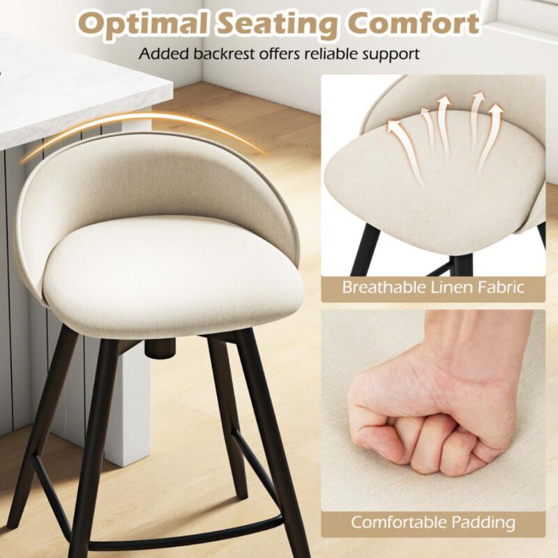 Hivvago Upholstered Bar Stools Set of 2 with Footrest and Backrest