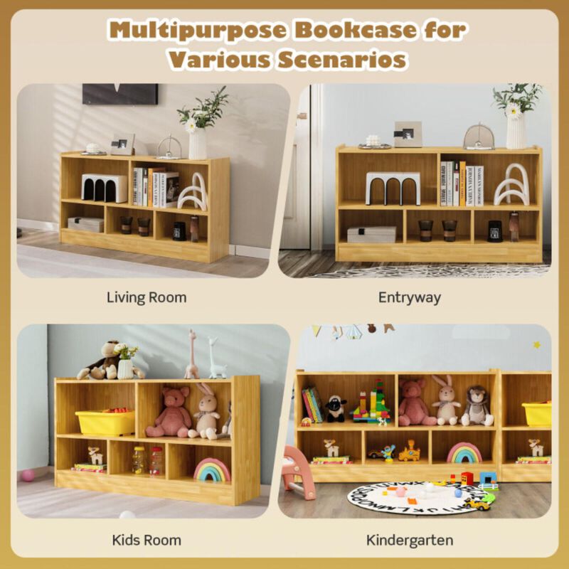 Hivvago Kids 2-Shelf Bookcase 5-Cube Wood Toy Storage Cabinet Organizer