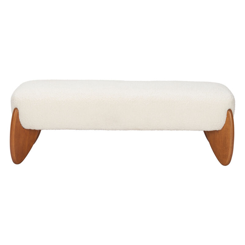 HomeRoots 50" Ivory and Brown Boucle and Solid Wood Upholstered Bench image number 0