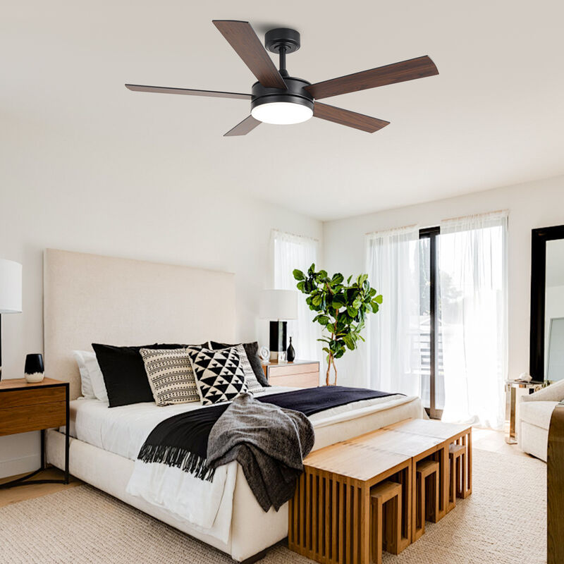 48 in. Smart Matte Black Integrated LED Ceiling Fan with APP Control and Remote