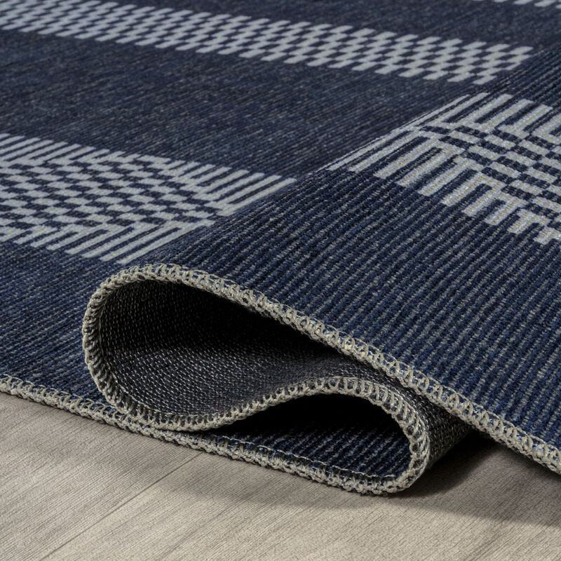 Nautisk Trellis Stripe Machine Washable Area Rug