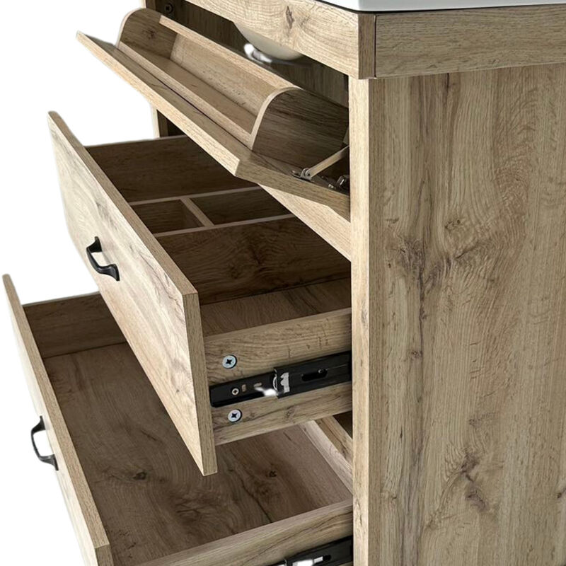 Teamson Home Donovan 36" Single Bathroom Vanity with Integrated Square Sink and Two Drawers, Light Oak image number 4