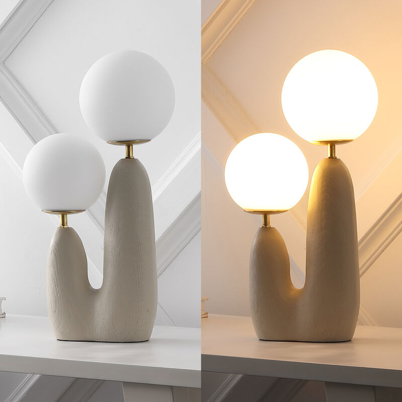 Oda 17.75" 2-Light Modern Bohemian Resin/Iron/Frosted Glass Danish Cactus LED Table Lamp