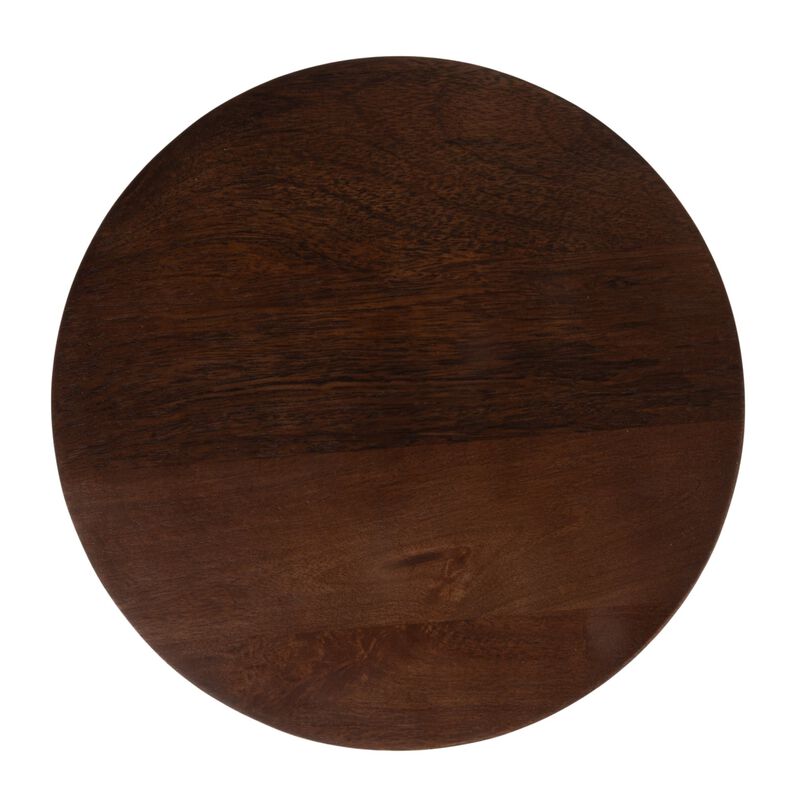 Stacked Marble Base and Mango Wood Drink Table with Gold Post, Walnut Finish image number 5