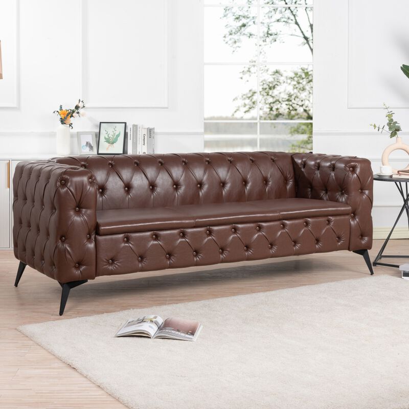 Cintco 84.06 Inch Chesterfield Tufted PU Leather 3‑Seat Sofa image number 2